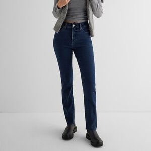 Express High Waisted Dark Wash Raw Hem 90's Slim Jeans